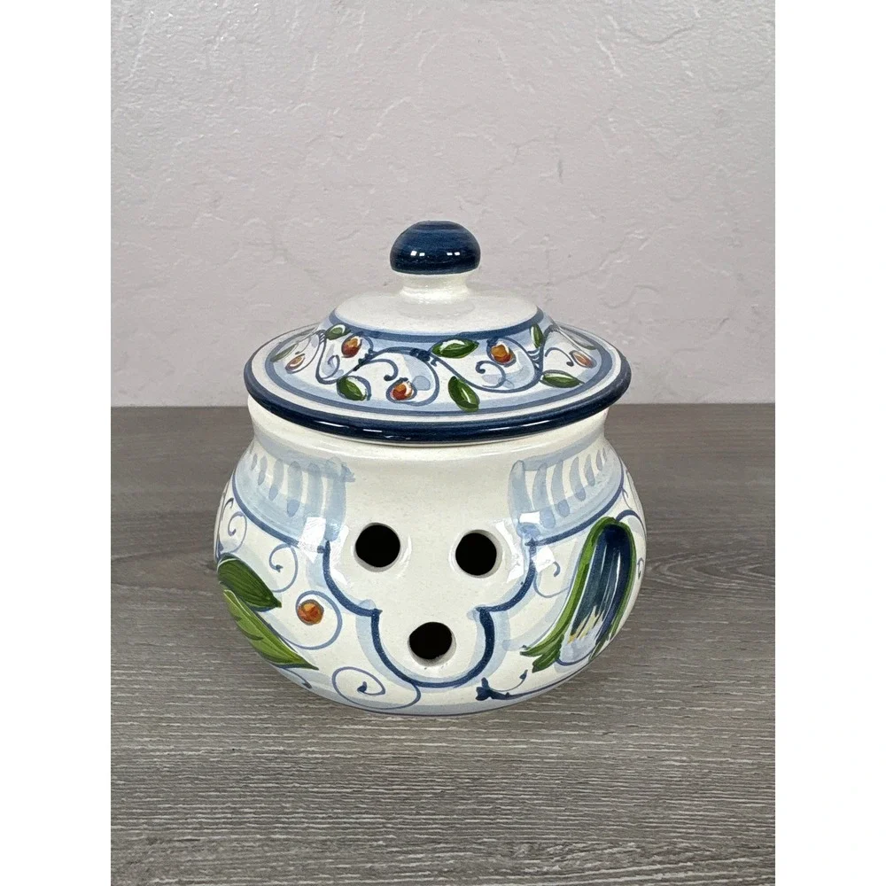 Rampini Italy Hand Painted Ceramic Aglio Garlic Jar Keeper Canister Venezia